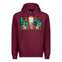 Burgundy Cow Mom Turquoise Tooled Leather Flowers Premium Hoodie - CowCowDesign