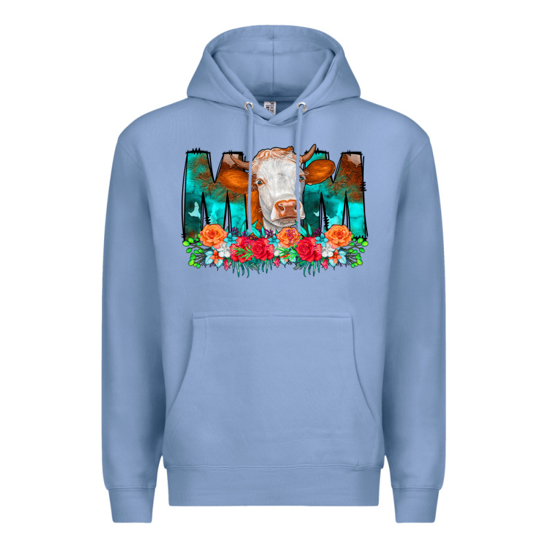 Cow Mom Turquoise Tooled Leather Flowers Premium Hoodie by CowCowDesign | Teevron