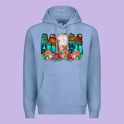 Cow Mom Turquoise Tooled Leather Flowers Premium Hoodie Designed By Cowcowdesign