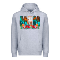 Heather Grey Cow Mom Turquoise Tooled Leather Flowers Premium Hoodie - CowCowDesign