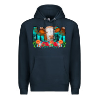 Navy Cow Mom Turquoise Tooled Leather Flowers Premium Hoodie - CowCowDesign
