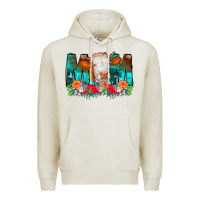 Oatmeal Heather Cow Mom Turquoise Tooled Leather Flowers Premium Hoodie - CowCowDesign