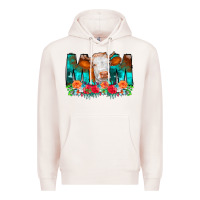 Pale Pink Cow Mom Turquoise Tooled Leather Flowers Premium Hoodie - CowCowDesign