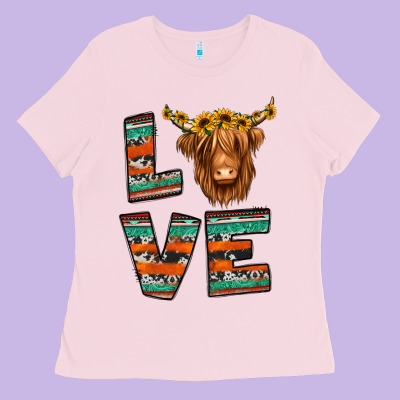 Love Highland Cow Ladies Tee Designed By Jasminsmagicworld