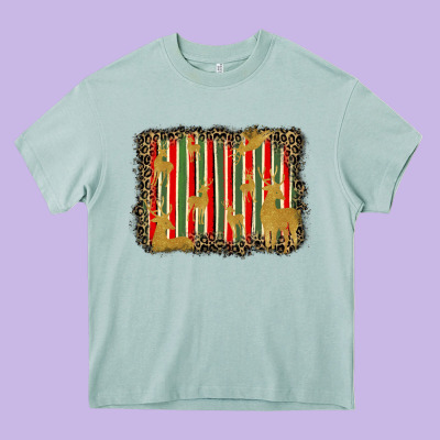 Christmas Reindeers Leopard Background Heavy Core Tee Designed By Barkaloodesign