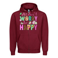 Burgundy Don't worry be happy Easter Day Zipper Hoodie - HowdyJamesFarm
