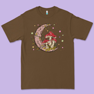 Moon And Mushrooms Premium Tee Designed By Maliassmallbusiness