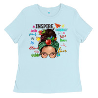 Baby Blue Teacher messy bun caucasian Ladies Tee - NancyCooperArtShop