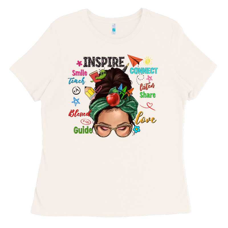 Teacher Messy Bun Caucasian Ladies Tee by NancyCooperArtShop | Teevron