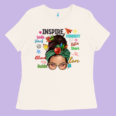 Teacher Messy Bun Caucasian Ladies Tee Designed By Nancycooperartshop