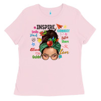 Bubblegum Pink Teacher messy bun caucasian Ladies Tee - NancyCooperArtShop