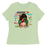 Matcha Teacher messy bun caucasian Ladies Tee - NancyCooperArtShop