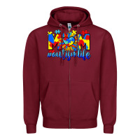 Burgundy Mom Autism life Zipper Hoodie - CowGirlArtShop