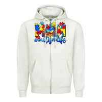 Oatmeal Heather Mom Autism life Zipper Hoodie - CowGirlArtShop