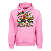 Fuchsia Pink Merry Christmas  tractor Urban Hoodie - CowhideDigitalArt