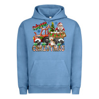 Pigment Pebble Blue Merry Christmas  tractor Urban Hoodie - CowhideDigitalArt