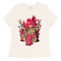Pink Winter Long Haired Cow Ladies Tee | Teevron