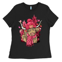 Black Pink winter long haired Cow Ladies Tee - NancyCooperArtShop