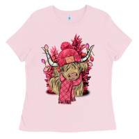 Pink Winter Long Haired Cow Ladies Tee | Teevron