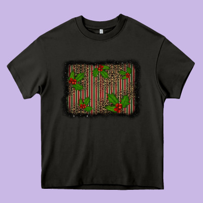Christmas Plaid Leopard Mistletoe Background Heavy Core Tee Designed By Barkaloodesign
