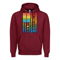 Burgundy Autism American Flag Zipper Hoodie - CowGirlArtShop