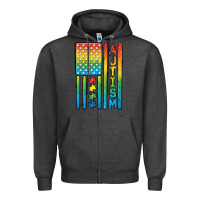 Charcoal Heather Autism American Flag Zipper Hoodie - CowGirlArtShop