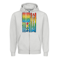 Dove Grey Autism American Flag Zipper Hoodie - CowGirlArtShop