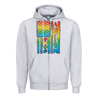Heather Grey Autism American Flag Zipper Hoodie - CowGirlArtShop