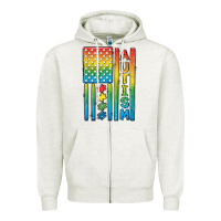 Oatmeal Heather Autism American Flag Zipper Hoodie - CowGirlArtShop