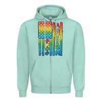 Seafoam Autism American Flag Zipper Hoodie - CowGirlArtShop