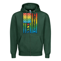 Sports Green Autism American Flag Zipper Hoodie - CowGirlArtShop