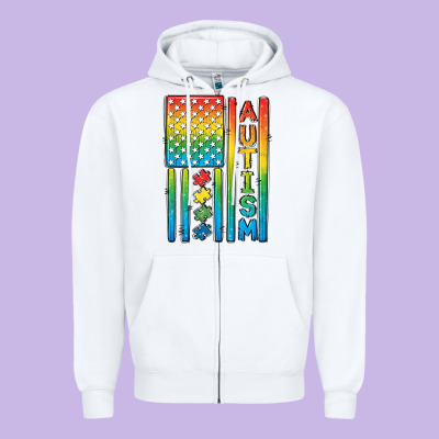 Autism American Flag Zipper Hoodie Designed By Cowgirlartshop