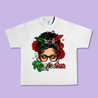 Mexicana Woman Messy Bun Urban Heavy Tee Designed By Lillyallendesigns