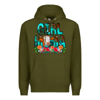 Army Green Girl Mama Flowers Cow Premium Hoodie - CowCowDesign