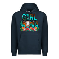 Navy Girl Mama Flowers Cow Premium Hoodie - CowCowDesign