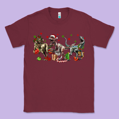Three Christmas Dinosaurs Classic Tee Designed By Lillyallendesigns