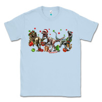 Dusty Blue Three Christmas Dinosaurs Classic Tee - LillyAllenDesigns