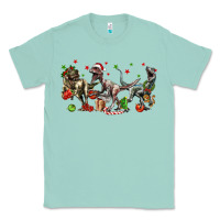 Seafoam Three Christmas Dinosaurs Classic Tee - LillyAllenDesigns