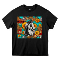 Black Aztec Sunflowers Horse Heavy Core Tee - LillyAllenDesigns