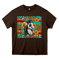 Chocolate Brown Aztec Sunflowers Horse Heavy Core Tee - LillyAllenDesigns