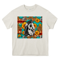 Cream Aztec Sunflowers Horse Heavy Core Tee - LillyAllenDesigns