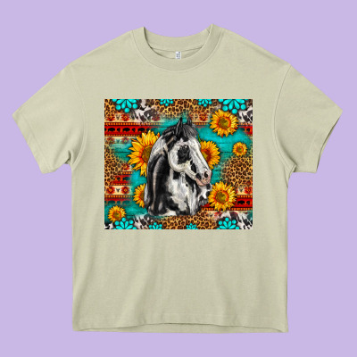 Aztec Sunflowers Horse Heavy Core Tee Designed By Lillyallendesigns