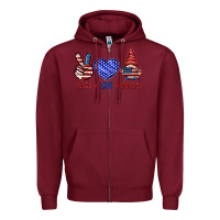 Burgundy Peace love America with gnome 4th of july Zipper Hoodie - HowdyJamesFarm