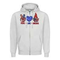 Dove Grey Peace love America with gnome 4th of july Zipper Hoodie - HowdyJamesFarm