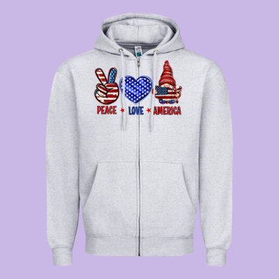 Peace Love America With Gnome 4th Of July Zipper Hoodie Designed By Howdyjamesfarm