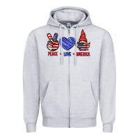 Heather Grey Peace love America with gnome 4th of july Zipper Hoodie - HowdyJamesFarm