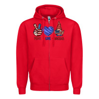 Red Peace love America with gnome 4th of july Zipper Hoodie - HowdyJamesFarm