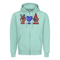 Seafoam Peace love America with gnome 4th of july Zipper Hoodie - HowdyJamesFarm