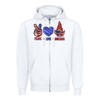White Peace love America with gnome 4th of july Zipper Hoodie - HowdyJamesFarm