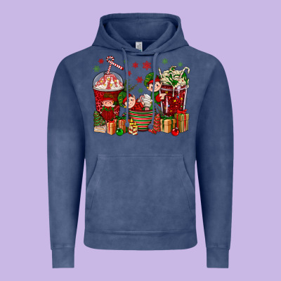 Elf Coffee Cups Christmas Vintage Hoodie Designed By Bundleandbundleshop